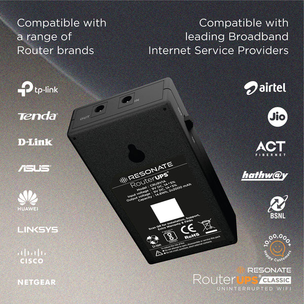 Resonate RouterUPS® Classic CRU5V | Up to 6 Hrs Backup | 4000mAh Mini UPS for 5V WiFi Routers (≤2A), ONTs, Raspberry Pi & IoT Devices | BIS Certified