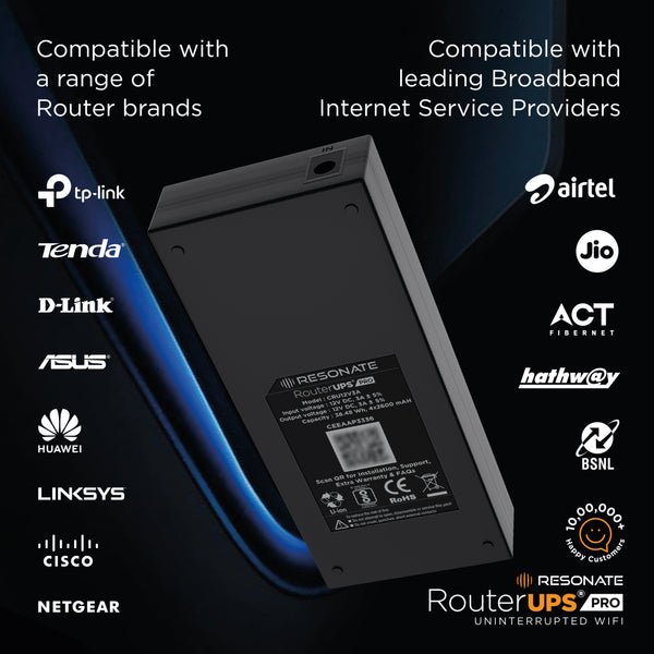 Resonate RouterUPS® Pro | Up to 8 Hrs Backup | 10400mAh Mini UPS for 12V WiFi Routers (≤3A), Gaming, ONT/FTTX, STB & IoT Devices | 100% Extra Power, Multi-LED Indicator