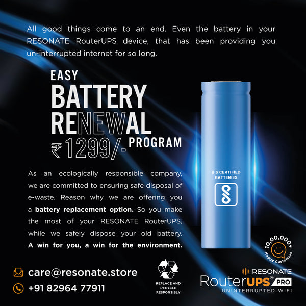 Resonate RouterUPS® Pro | Up to 8 Hrs Backup | 10400mAh Mini UPS for 12V WiFi Routers (≤3A), Gaming, ONT/FTTX, STB & IoT Devices | 100% Extra Power, Multi-LED Indicator