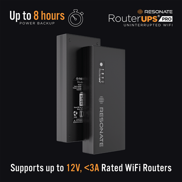 Resonate RouterUPS® Pro | Up to 8 Hrs Backup | 10400mAh Mini UPS for 12V WiFi Routers (≤3A), Gaming, ONT/FTTX, STB & IoT Devices | 100% Extra Power, Multi-LED Indicator