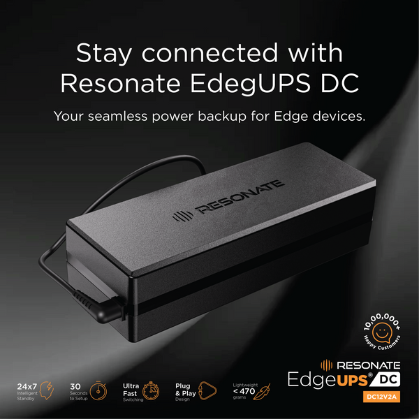 Resonate EdgeUPS® AC-DC 12V 2A | WiFi Router UPS with In-Built Adapter | Mini UPS for Routers, ONT, Modems & PoE Devices | Up to 4 Hours Backup | Intelligent Battery Management | Instant Power Switchover