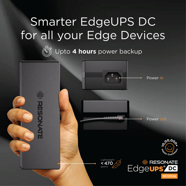 Resonate EdgeUPS® AC-DC 12V 2A | WiFi Router UPS with In-Built Adapter | Mini UPS for Routers, ONT, Modems & PoE Devices | Up to 4 Hours Backup | Intelligent Battery Management | Instant Power Switchover