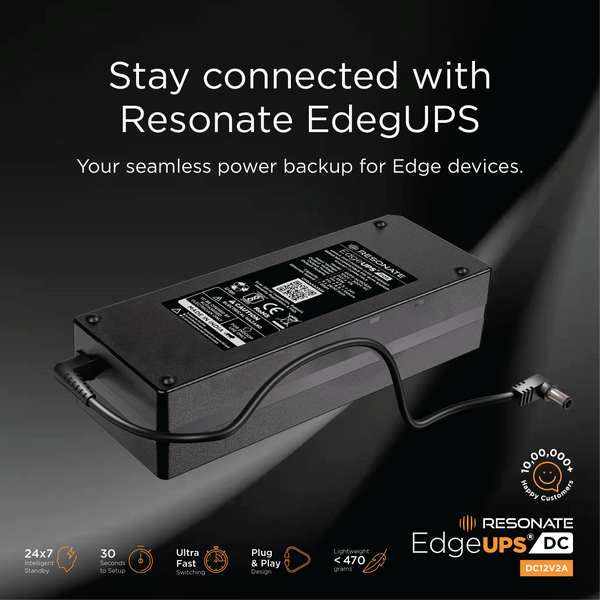 Resonate EdgeUPS® AC-DC 12V 2A | WiFi Router UPS with In-Built Adapter | Mini UPS for Routers, ONT, Modems & PoE Devices | Up to 4 Hours Backup | Intelligent Battery Management | Instant Power Switchover