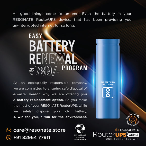Resonate RouterUPS® Gen2 | Up to 6 Hrs Backup | 7800mAh Battery, 95% Extra Power | UPS for 12V WiFi Routers, FTTH, Set-Top Boxes & IoT Devices
