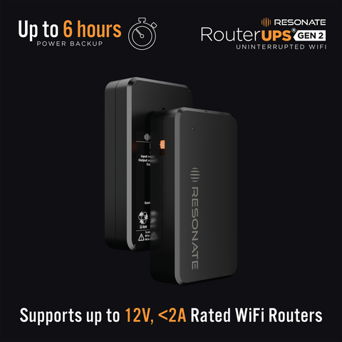Resonate RouterUPS® Gen2 | Up to 6 Hrs Backup | 7800mAh Battery, 95% Extra Power | UPS for 12V WiFi Routers, FTTH, Set-Top Boxes & IoT Devices