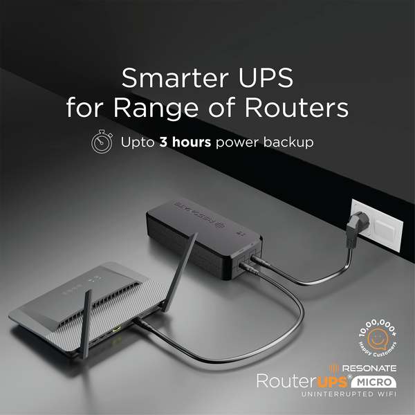 Resonate RouterUPS® Micro | Up to 3 Hrs Backup | Compact Mini UPS for 12V WiFi Routers & Modems (≤2A) | Intelligent Charging, CE/ROHS/BIS Certified