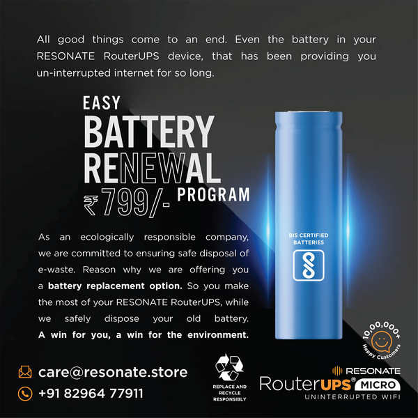 Resonate RouterUPS® Micro | Up to 3 Hrs Backup | Compact Mini UPS for 12V WiFi Routers & Modems (≤2A) | Intelligent Charging, CE/ROHS/BIS Certified
