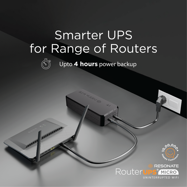 Resonate RouterUPS® Micro | Up to 4 Hrs Backup | Compact Mini UPS for 12V WiFi Routers & Modems (≤2A) | Intelligent Charging, CE/ROHS/BIS Certified