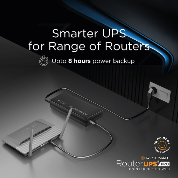 Resonate RouterUPS® Pro | Up to 8 Hrs Backup | 10400mAh Mini UPS for 12V WiFi Routers, Gaming, ONT/FTTX, STB & IoT Devices | 100% Extra Power, Multi-LED Indicator