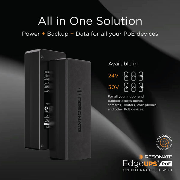 Resonate EdgeUPS® PoE 30V | PoE Injector + UPS with Built-in Adapter | Power Backup for IP Cameras, Wi-Fi Routers, Access Points & VoIP Phones | Up to 2 Hours Backup | Compact All-in-One Solution