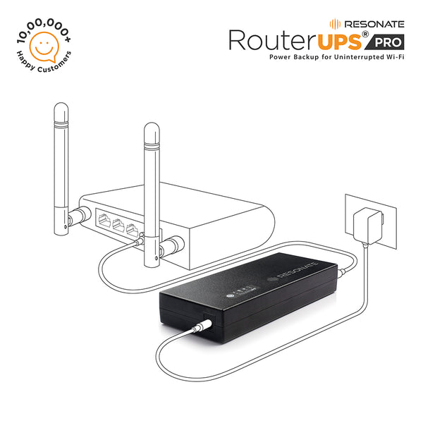 Resonate RouterUPS® Pro | 8 Hours Backup, 10400mAh Mini UPS, 100% Extra Power | Power Backup for 12V WiFi Routers (Up to 3A), Gaming, ONT/FTTX, STB, Intercom, IoT Devices | Multi-LED Indicator – Jio Fiber, Airtel Xstream Compatible