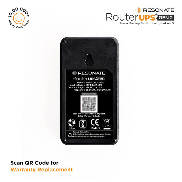 RESONATE RouterUPS Gen2, 30% Extra Power Backup, WFH Friendly, Upto 4 Hours, 3x2600mAh Battery, Zero Drop, UPS for WiFi Router, Compatible with all 12V < 2A Devices, Routers, FTTH, Set Top Box, IoT, Mini Camera.