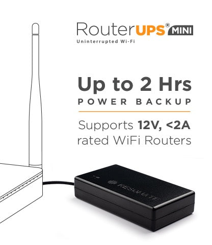Resonate RouterUPS® Mini CRU12V2AM | 4 Hours Backup Mini UPS for 12V WiFi Routers (Up to 2A) | 6000mAh Battery, BIS Certified | Power Backup for Modems, FTTH, IoT & Set-Top Boxes