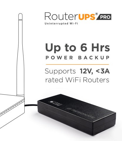Resonate RouterUPS® Pro | 8 Hours Backup, 10400mAh Mini UPS, 100% Extra Power | Power Backup for 12V WiFi Routers (Up to 3A), Gaming, ONT/FTTX, STB, Intercom, IoT Devices | Multi-LED Indicator – Jio Fiber, Airtel Xstream Compatible