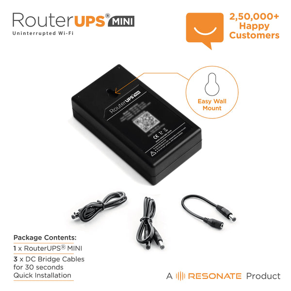 Resonate RouterUPS® Mini CRU12V2AM | 4 Hours Backup Mini UPS for 12V WiFi Routers (Up to 2A) | 6000mAh Battery, BIS Certified | Power Backup for Modems, FTTH, IoT & Set-Top Boxes